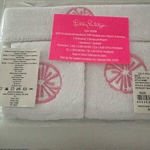 NWT Lilly Pulitzer White Headband AND Wrist bands with Pink Citrus Design
